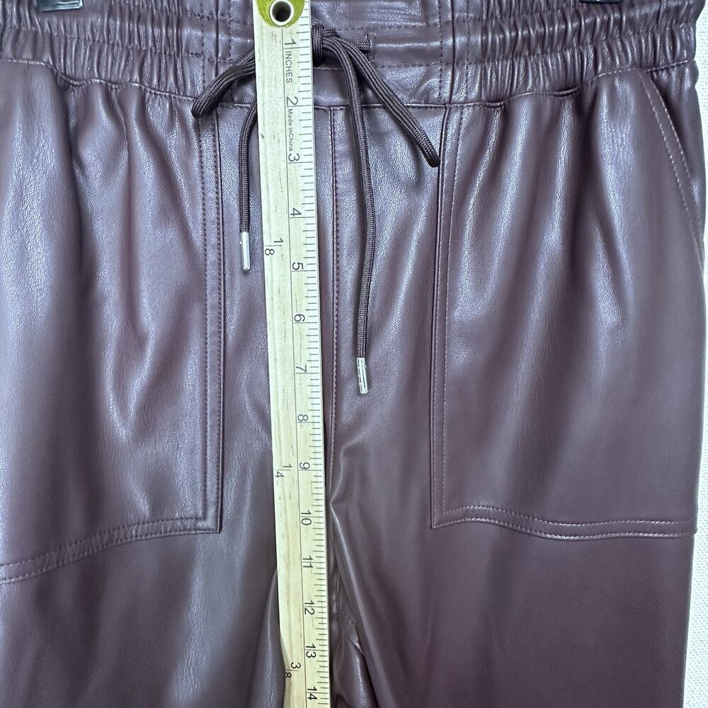 Women's High-Rise Faux Leather Tapered Ankle Pull-On Pants Sz S NWT Burgundy - Picture 6 of 15